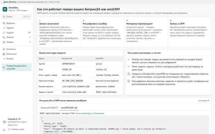 Какие запросы ушли бы в Битрикс24 и amoCRM